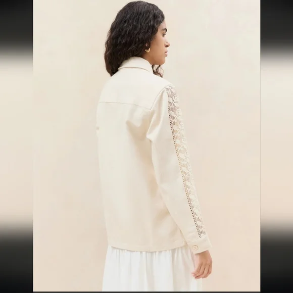 Loeffler Randall Shacket Cream Scottie Broderie Chore Jacket Large